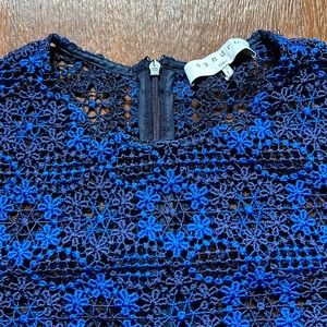 Sandro Paris Navy Blue Floral Crocheted Lace Top | size 1